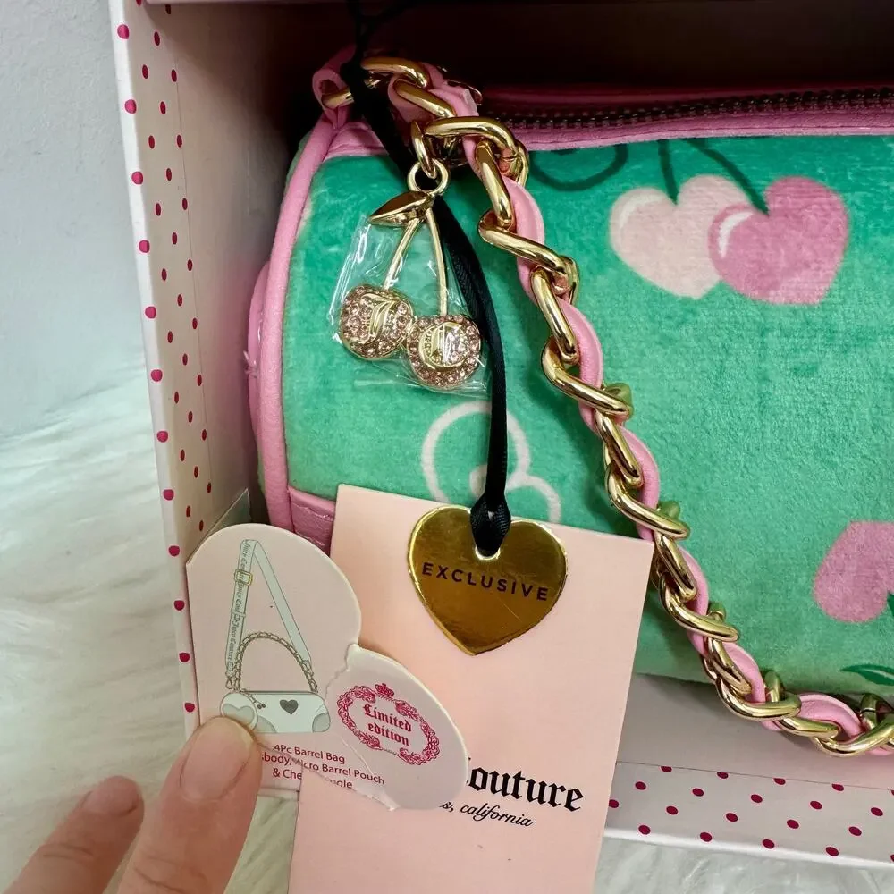 Juicy Couture Heritage Cherry Barrel Bag Gift Set Green Charm Mini Crossbody